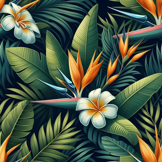 Foto una pintura de una planta tropical con flores y hojas