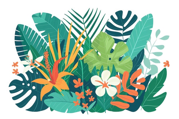 una pintura de plantas y flores tropicales con hojas tropicales