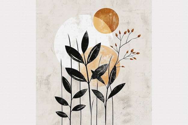 una pintura de plantas y el sol