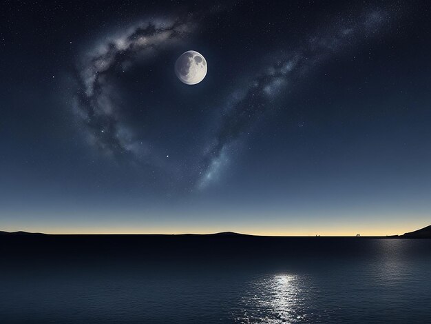 Pintura de una playa por la noche con una luna llena generativa ai