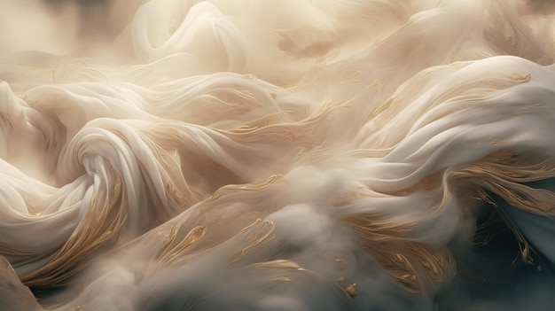 Una pintura de una pluma blanca con hojas de oro.