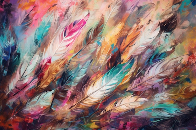 Una pintura de plumas con la palabra plumas.