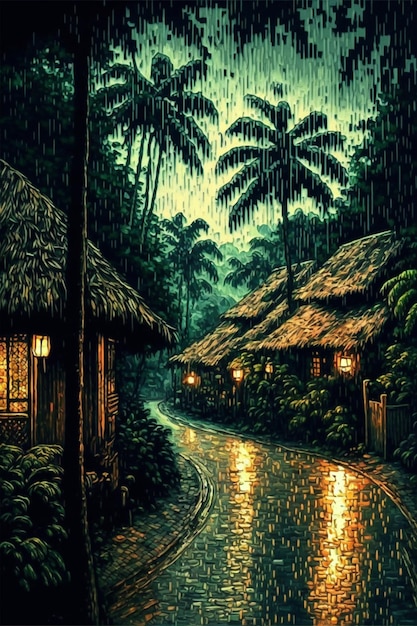 Pintura de un pueblo bajo la lluvia ai generativo