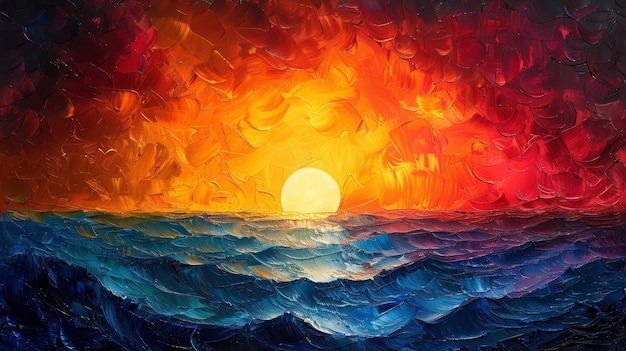 Pintura de puesta de sol sobre el océano