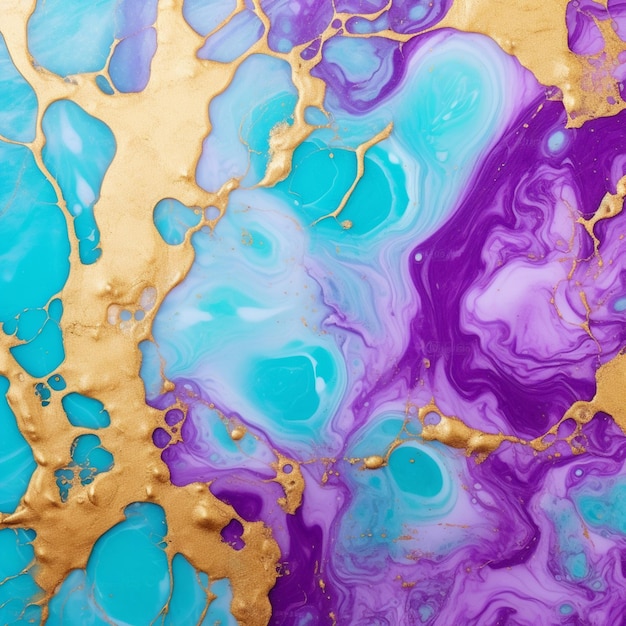 pintura púrpura y dorada sobre un fondo azul con un árbol generativo ai