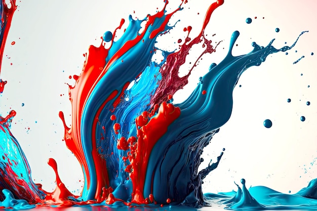 Pintura que fluye y salpica de color rojo y azul brillante creada con ai generativo