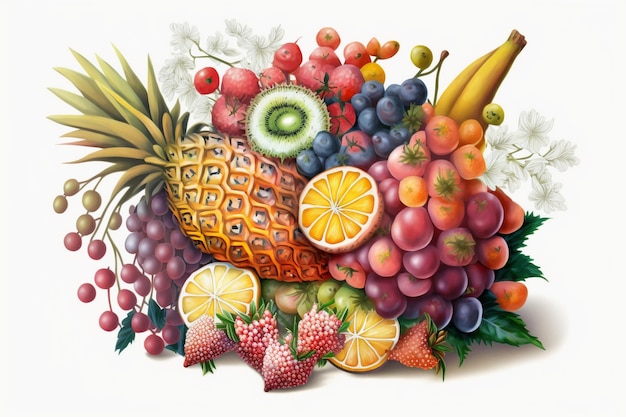 Una pintura de un racimo de frutas.
