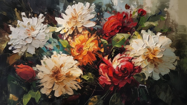 Una pintura de un ramo de flores en un jarrón AI generativa