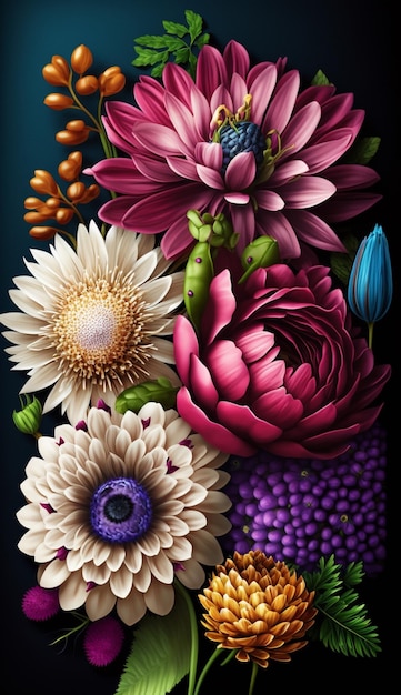 Una pintura de un ramo de flores.