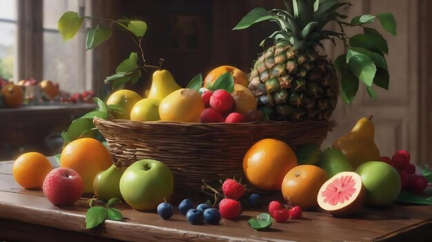 Pintura de un ramo de frutas en una mesa generativa ai