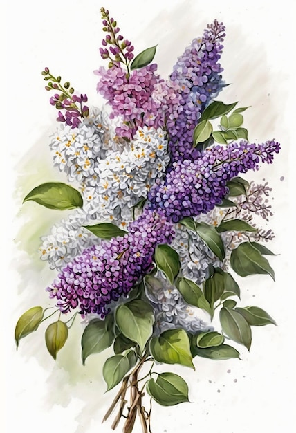 Una pintura de un ramo de lilas