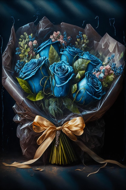 Pintura de un ramo de rosas azules ai generativo.