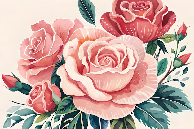 Una pintura de un ramo de rosas.