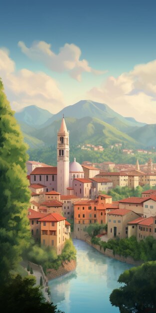 Pintura rápida de Verona di San Giovanni Valdarno Un hermoso cartel de viaje impreso