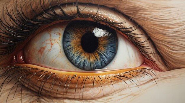 Foto pintura realista de olhos em laranja escuro e azul claro