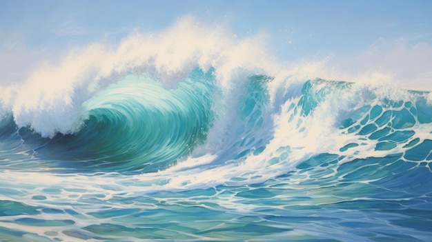 Pintura realista de onda de água azul quebrando no estilo Zohar Linho