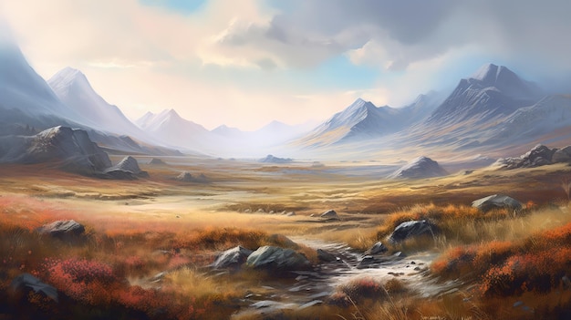 Pintura realista de tundra da grande cena do deserto