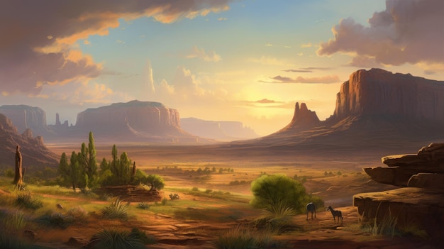 Pintura realista de la meseta de la gran escena del desierto