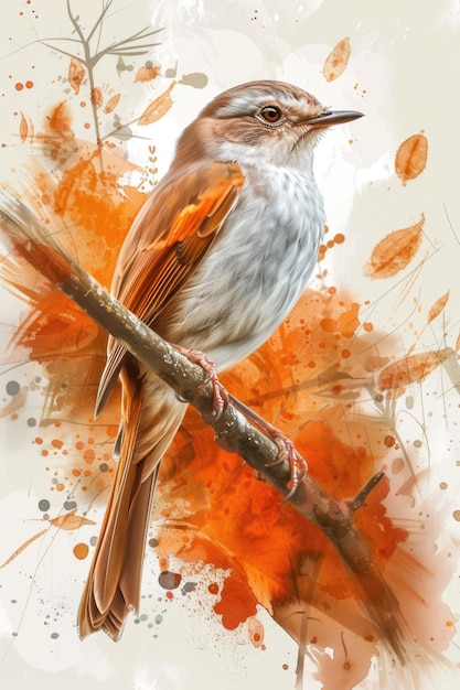 Foto pintura realista de un pájaro posado en una rama de un árbol