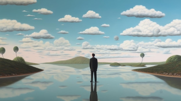 La pintura realista en ultra alta definición de Magritte del cambio climático surrealista