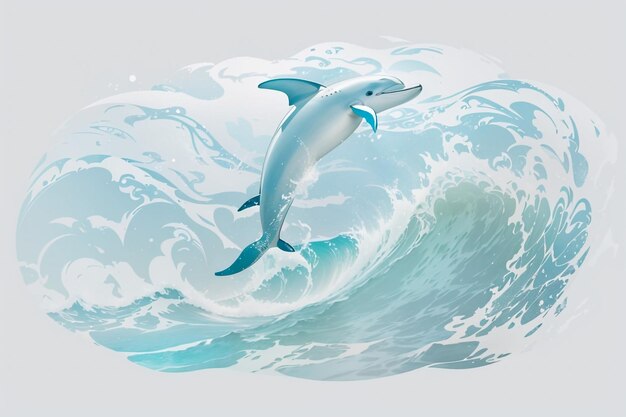 Foto pintura en relieve 3d de agua de mar y delfines 7