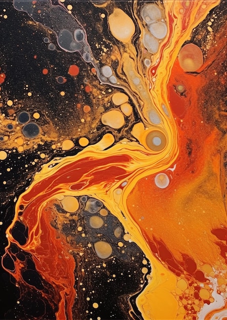 pintura de un remolino amarillo y negro con burbujas naranjas y blancas generativa ai