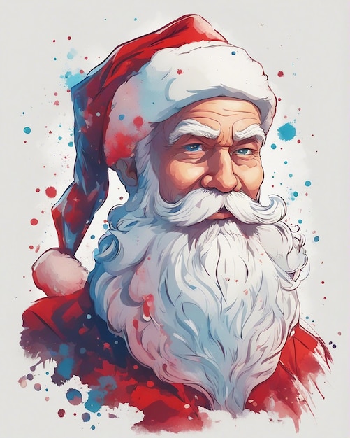 Pintura de un retrato estilizado de Santa Claus en acuarela con pincel de aire