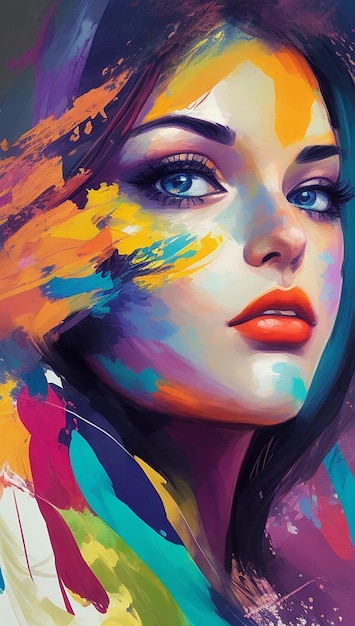 Pintura de retrato de una hermosa mujer ilustración abstracta de una hermosa niña closeu conceptual