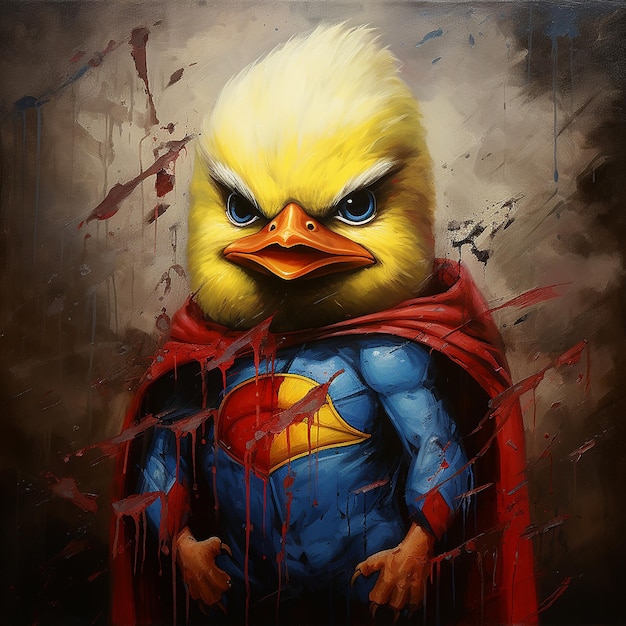 una pintura de retrato de Tweety con un traje de superhombre