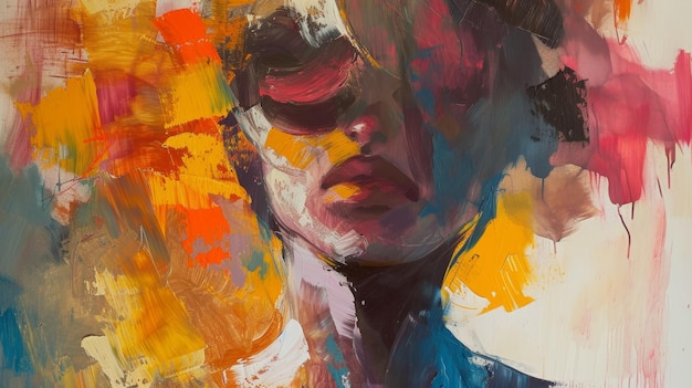 Pintura de retratos abstractos con colores vibrantes