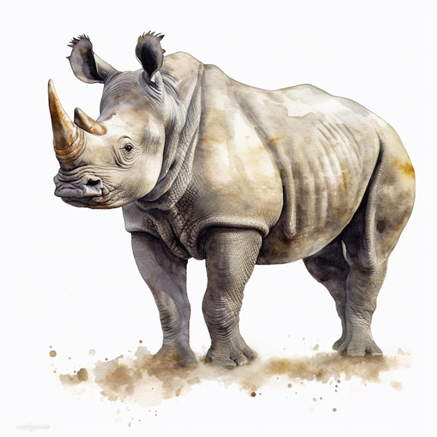 Una pintura de un rinoceronte con un rinoceronte blanco en él