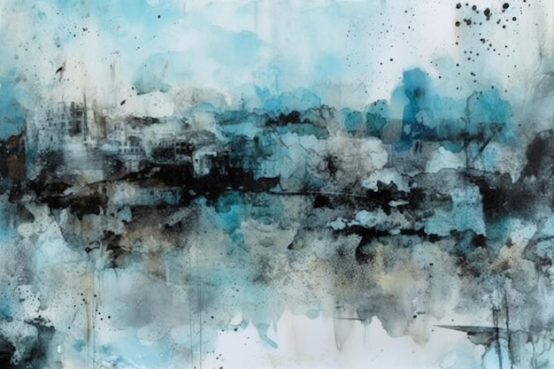 Una pintura de un río con tinta negra y azul.