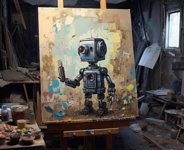 Pintura con un robot pintado en el taller