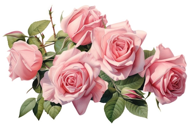 Pintura romántica de un ramo de rosas de época