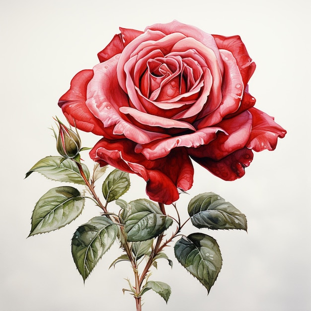 pintura de una rosa con gotas de agua en ella generativo ai