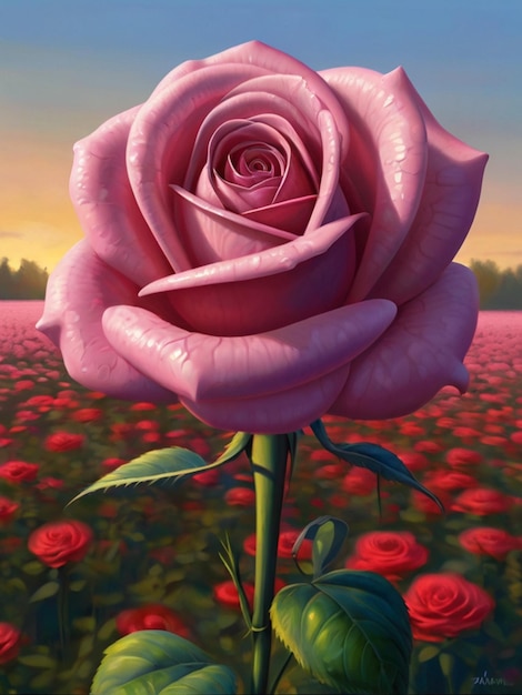 Pintura de rosas rosadas gigantes