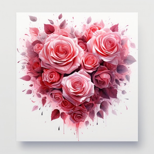 una pintura de rosas rosas con un fondo blanco