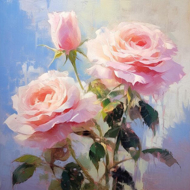 una pintura de rosas rosas por persona