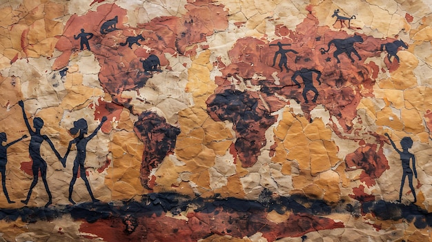 Foto pintura rupestre del mapa del mundo arte primitivo