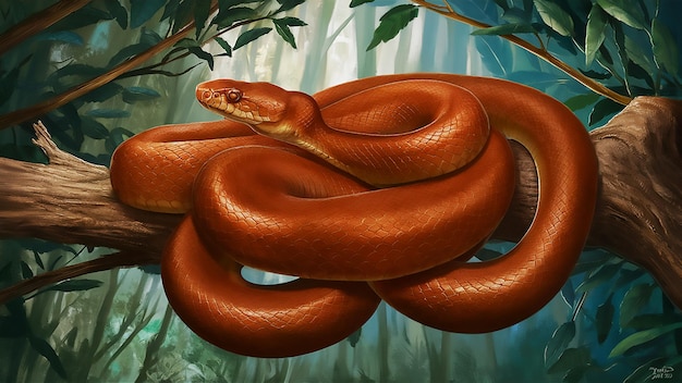 Foto una pintura de una serpiente con una serpientes rojas en ella