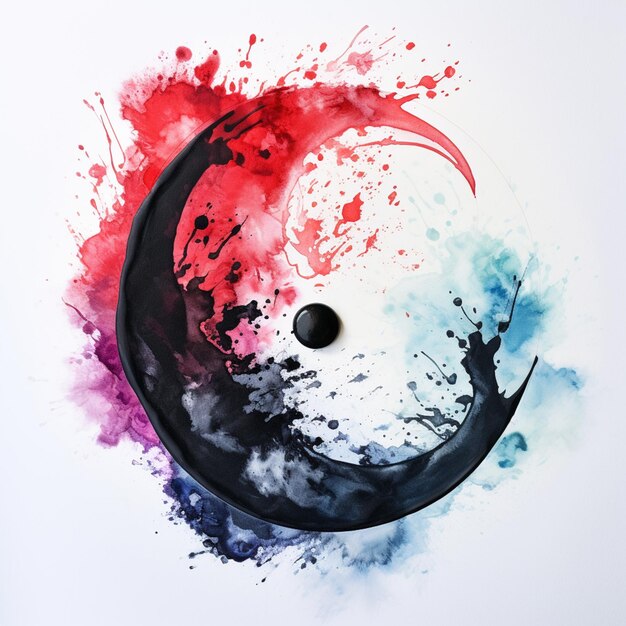 Pintura de un símbolo yin con una salpicadura de pintura negra y roja generativa ai
