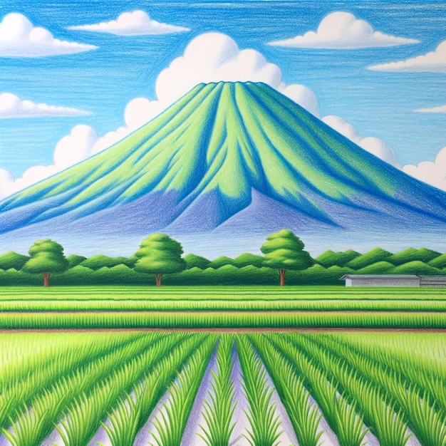 Foto pintura sobre campos de arroz