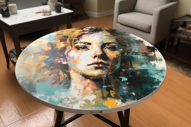 Una pintura sobre una mesa con una pintura sobre ella.