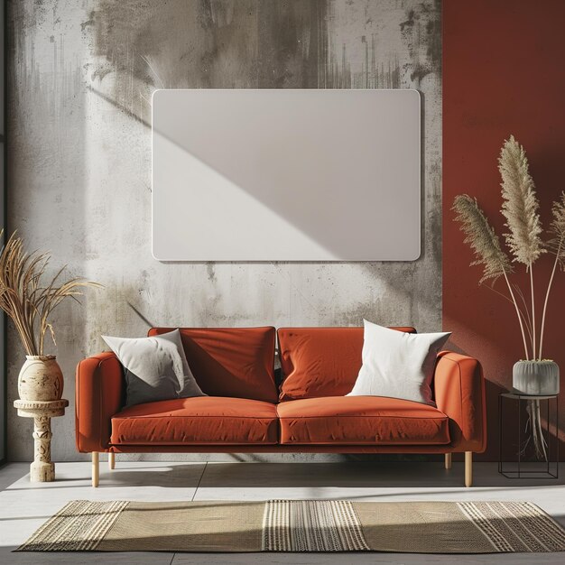 una pintura de un sofá y una pintura en una pared