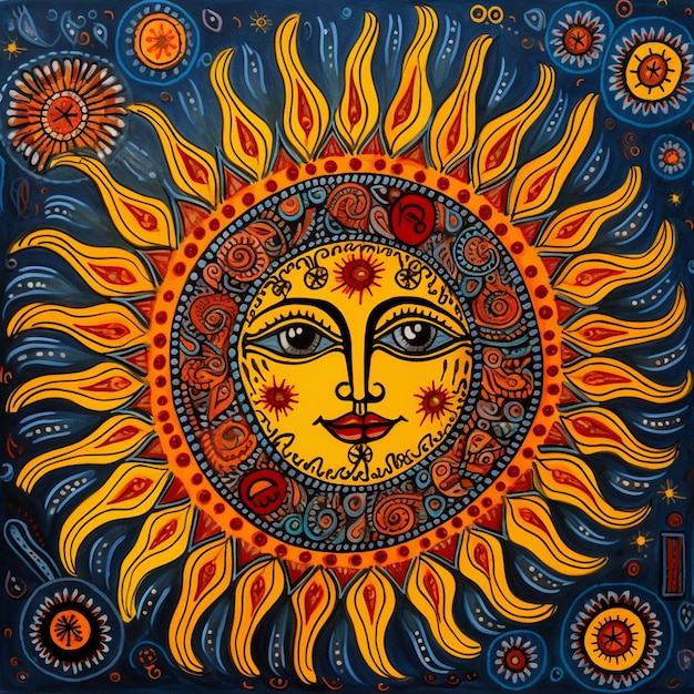 pintura de un sol con una cara y un patrón en él generativo ai