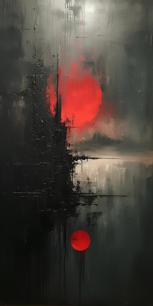 Una pintura de un sol rojo