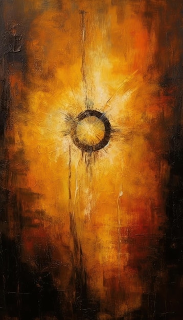 Una pintura de un sol con el sol en el medio.