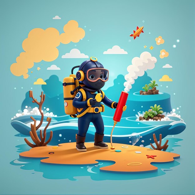 Pintura de spray de buzo lindo en el mar icono vectorial de dibujos animados ilustración ciencia naturaleza vector plano aislado