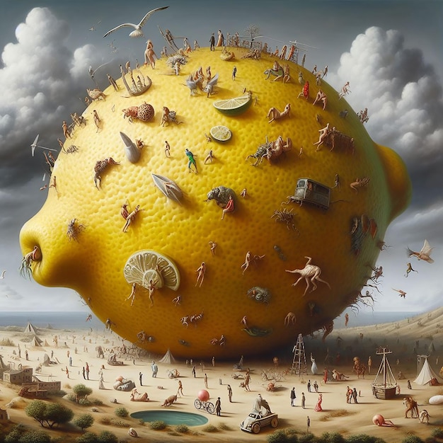 Pintura surrealista de limão com IA engraçada gerada pelo Bing.