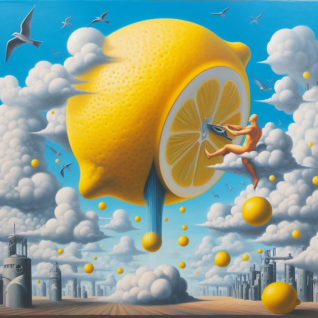 Pintura surrealista de limón AI graciosa generada por Bing.